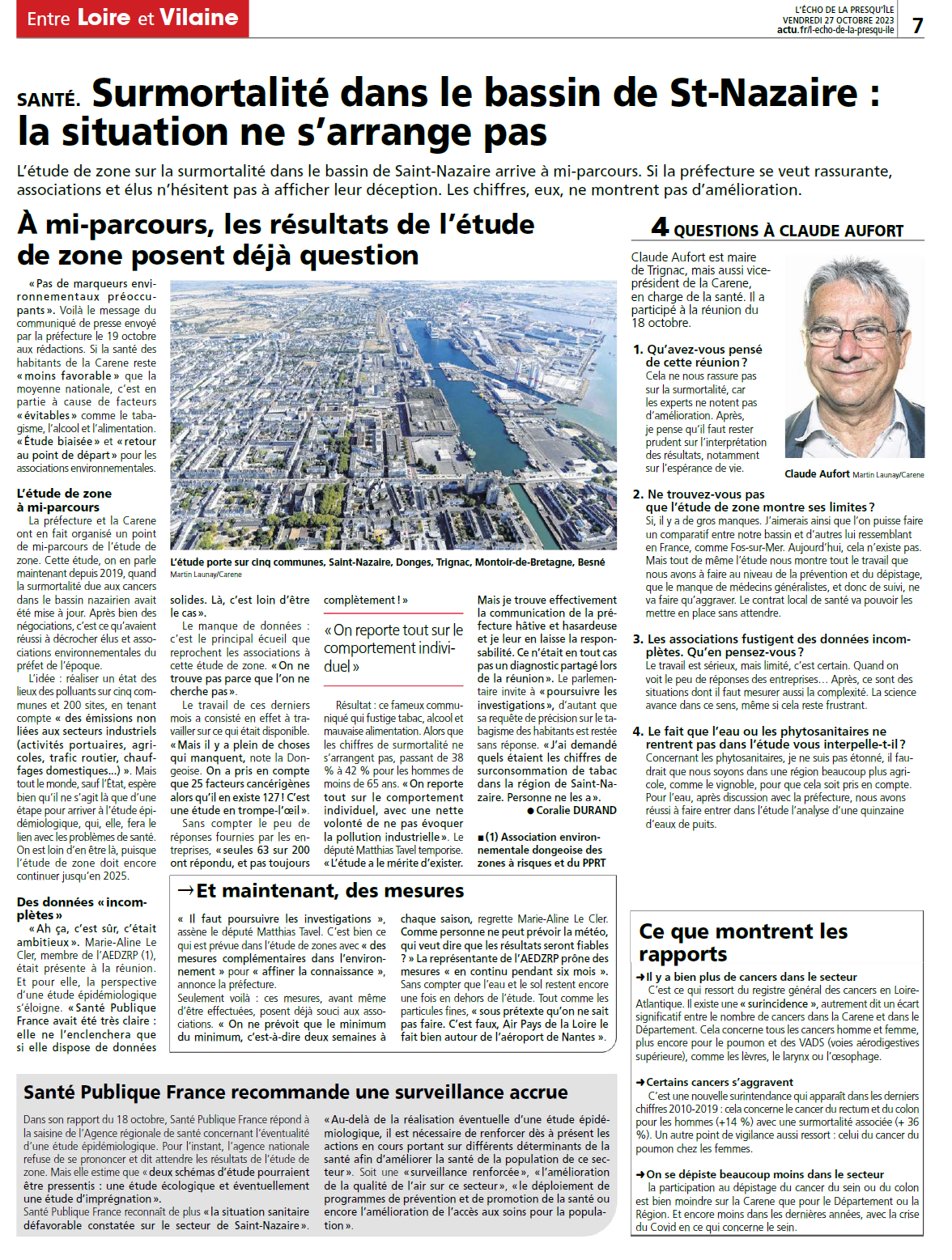 Article echo de la presqu ile suite conf de presse sante etude de zone