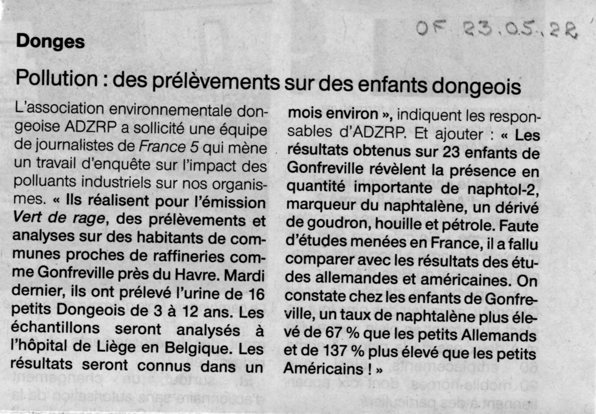 Article of 23 mai prelevements