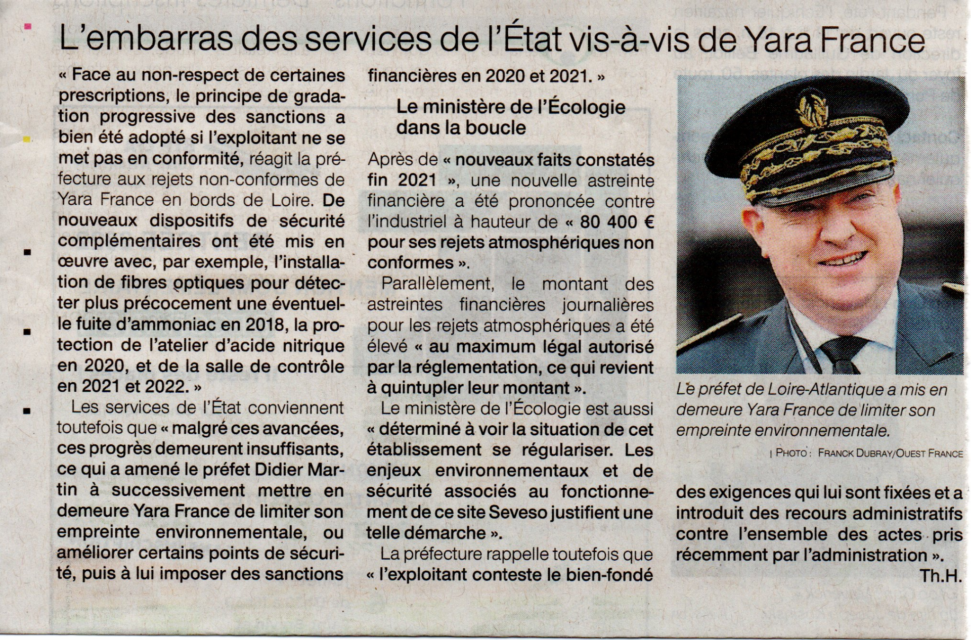 Article of 30 juin embarras des services de l etat vis a vis de yara