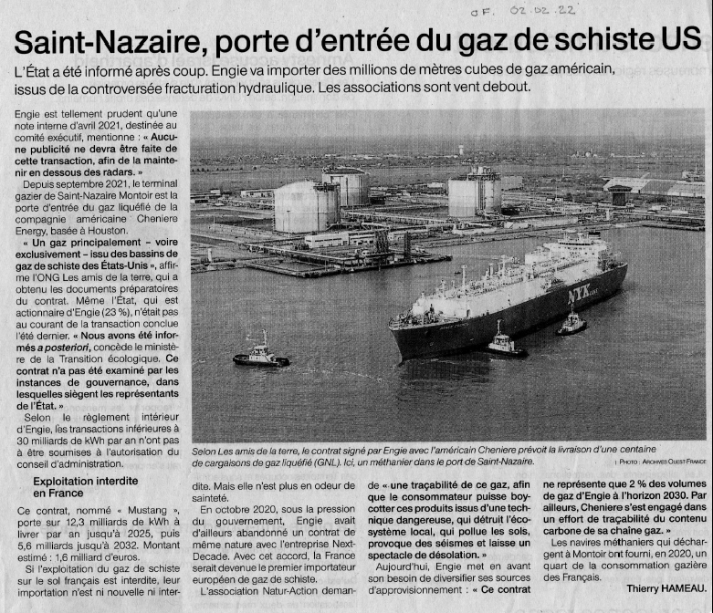 Article of gaz de schiste 02 fev 2022