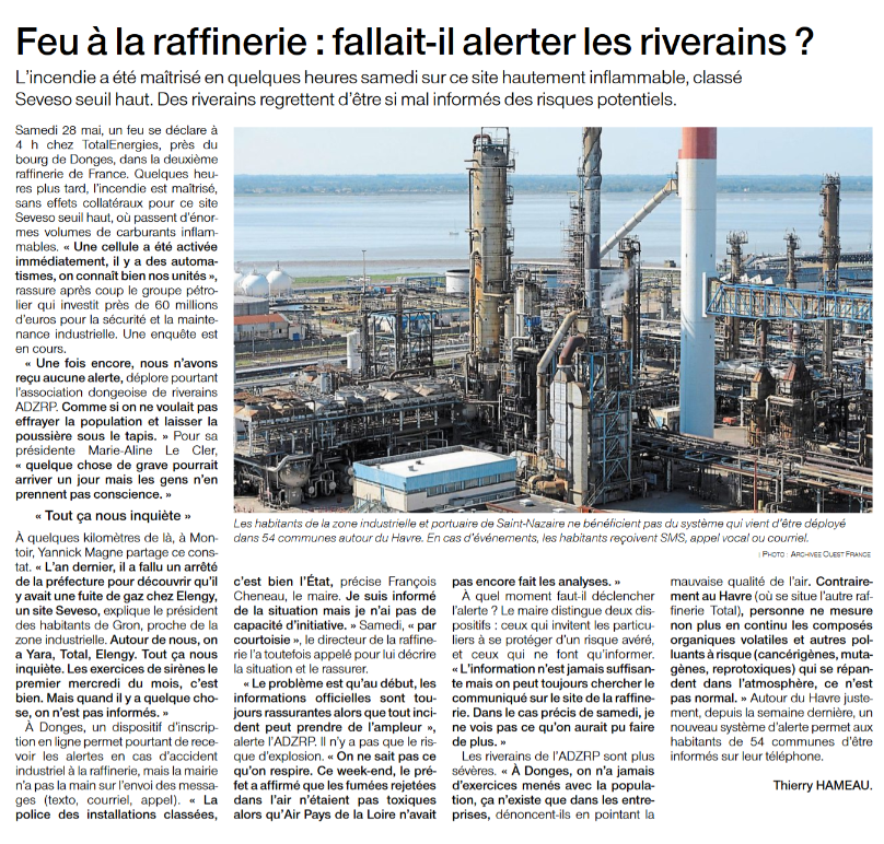 Article of incendie 31 mai