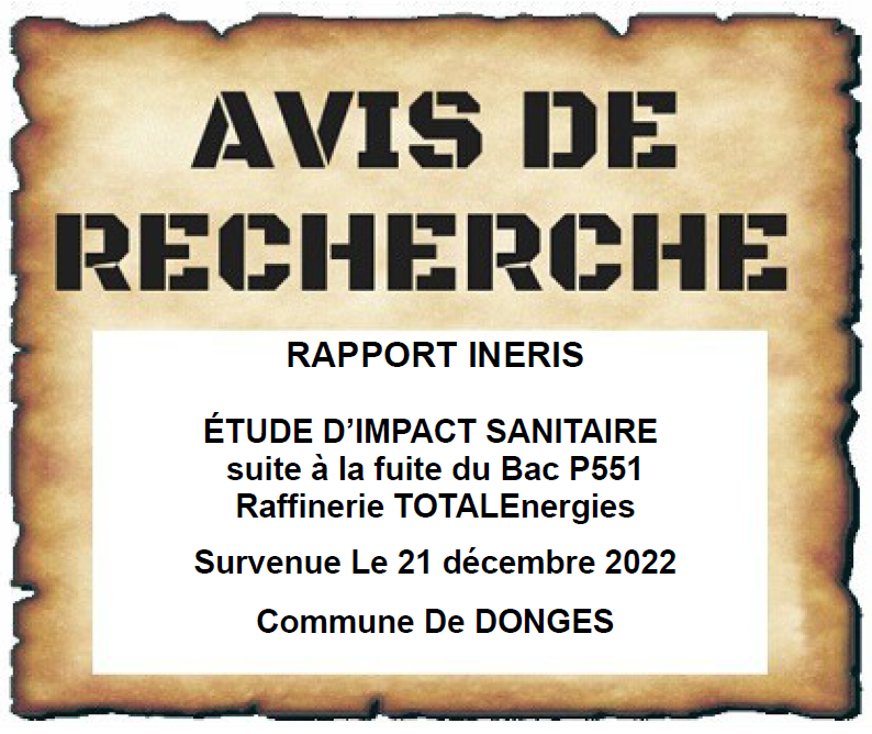 Avis de recherche rapport ineris