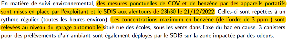 Extrait rapport inspection mesures benzene