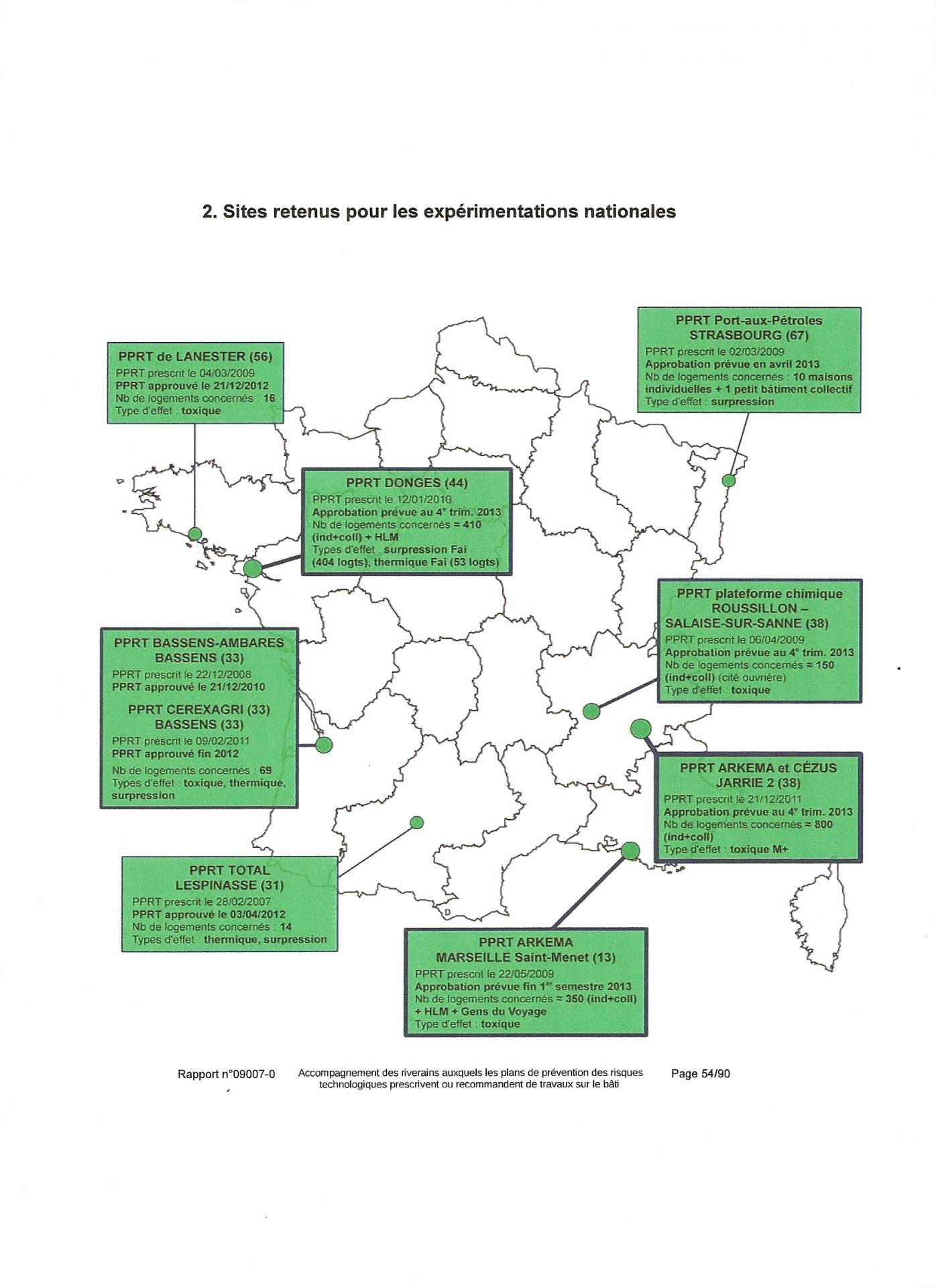 sites retenus pour les expérimentations nationales