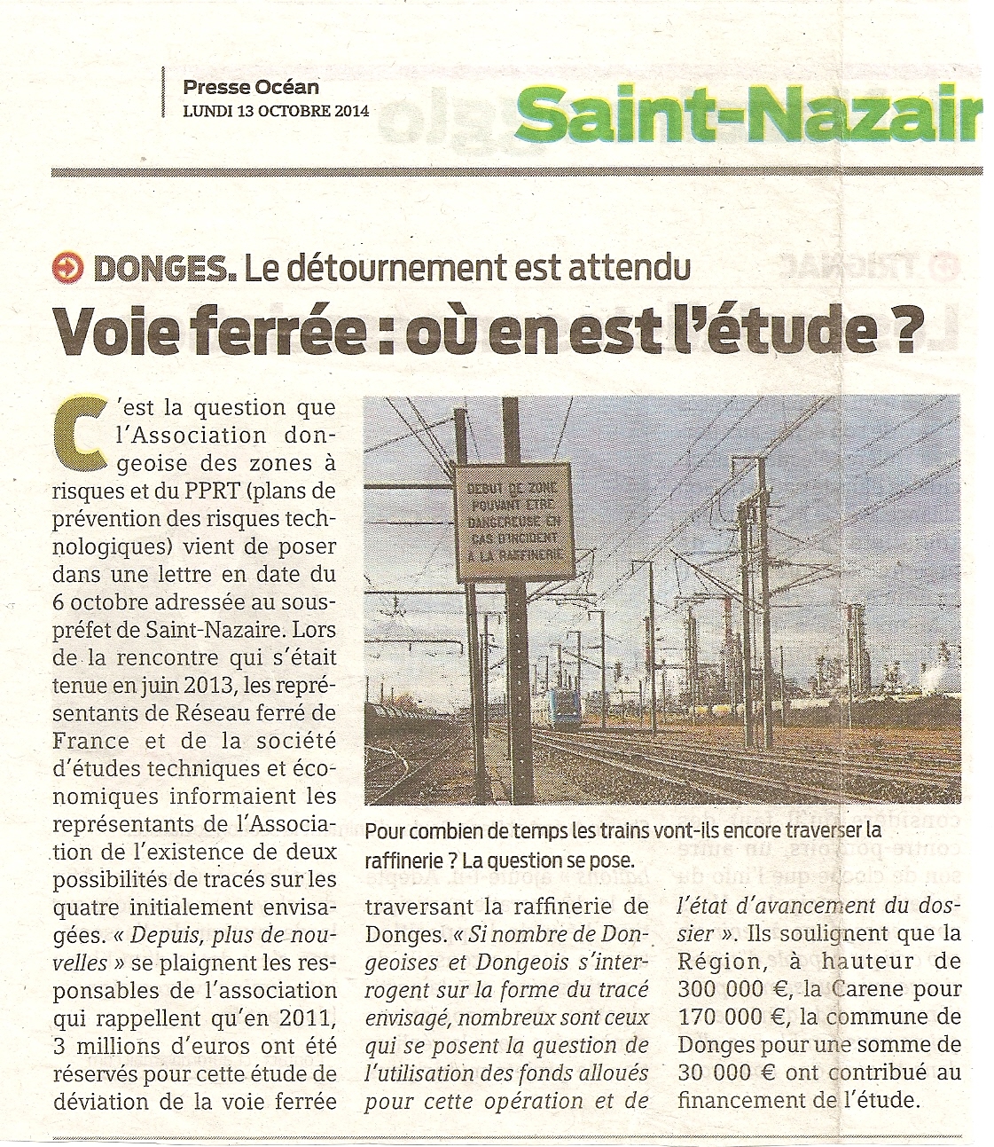 Voie ferrée : où en est l'etude ? 13 octobre 2014